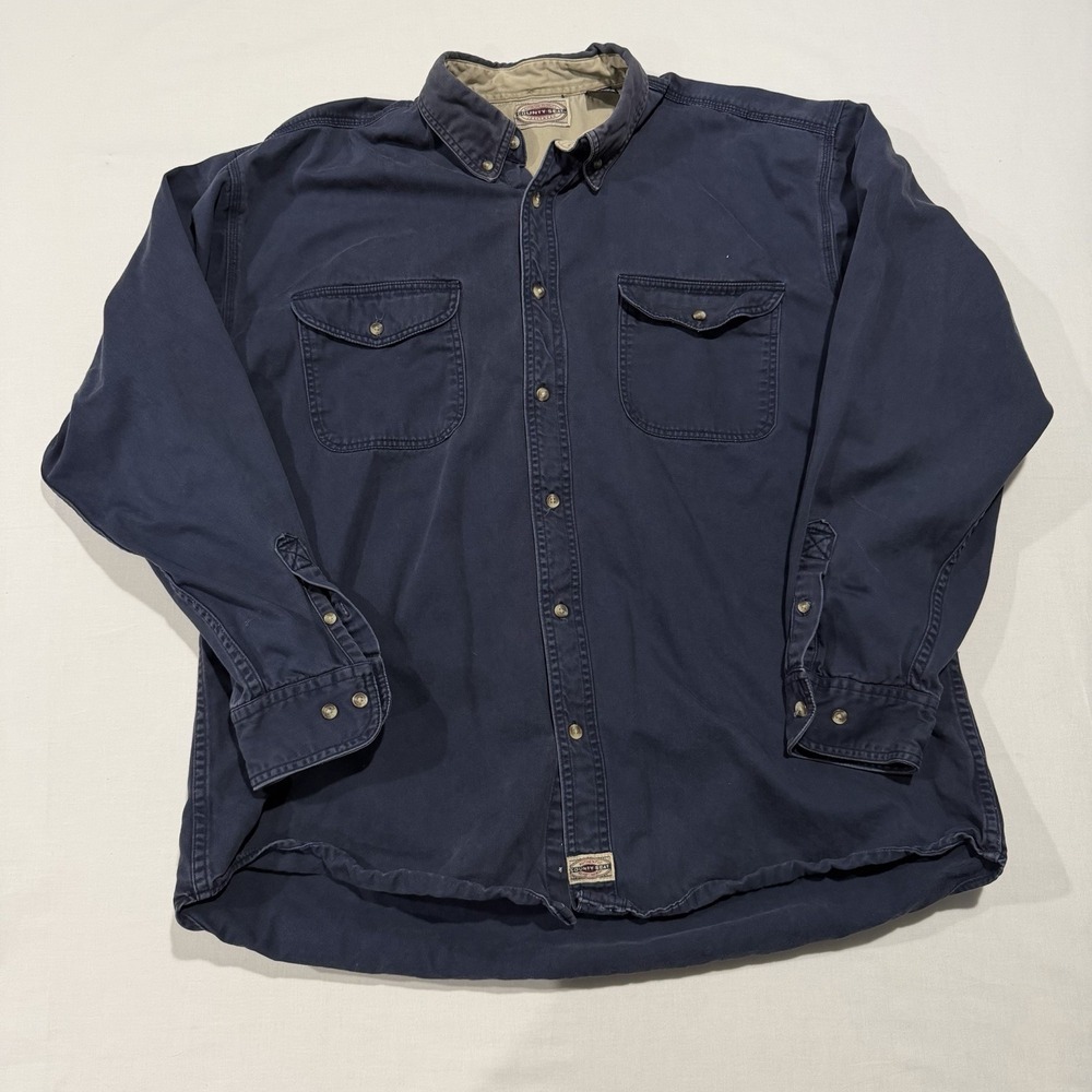 VTG 90s County Seat Jeanswear Heavy Cotton Twill Shirt Mens XL Navy Chore Work